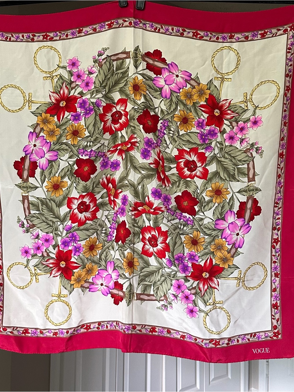 Vogue Floral 100% Silk Scarf in Red, Pink, Purple Made In Italy Italian Floral